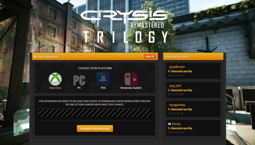 Crysis Remastered Trilogy Redeem Code