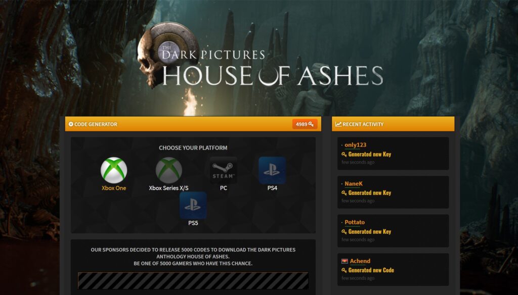 The Dark Pictures Anthology House of Ashes Redeem Code